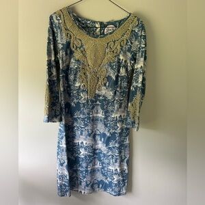 Almatrichi Sheath Dress Madrid Spain City Print Cotton Blend Embroidered